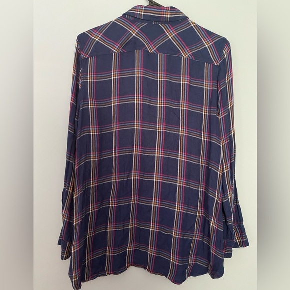 Talbots Large Petite Blue-Pink Plaid Long Sleeve Button Down Shirt 100% Cotton - Picture 3 of 3